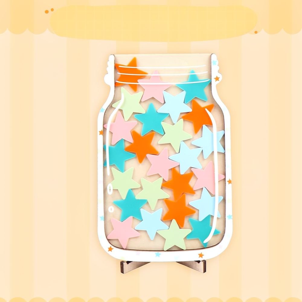 Cute Wooden Star Reward Jar Fo - Kids Education Motivation ulasan dan harga